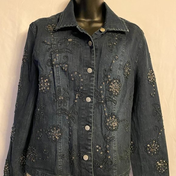 Flashback Womens Denim Blingy Shacket Size M - Picture 1 of 10